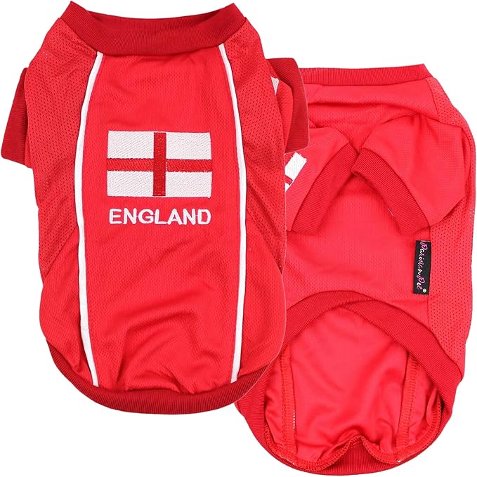 Parisian Pet Dog Jersey - Embroidered “ England “ Breathable Mesh Fabric - Football, and Olympic Sportswear Pet Clothes - Lightweight for Large Dogs - 4XL