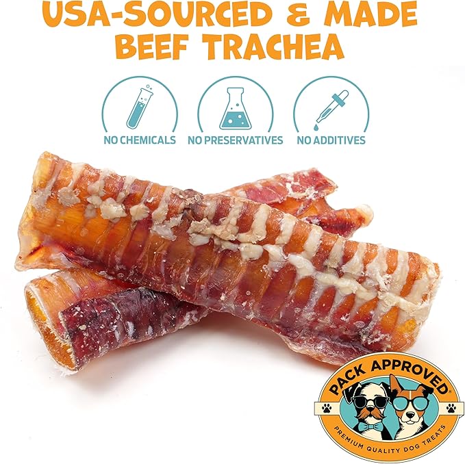 Beef Trachea - Dehydrated Beef Dog Treats Made in USA - Single Ingredient Treat w/Chondroitin & Glucosamine - Dog Joint Health for Small to Medium Breeds - 5-6" (4ct)