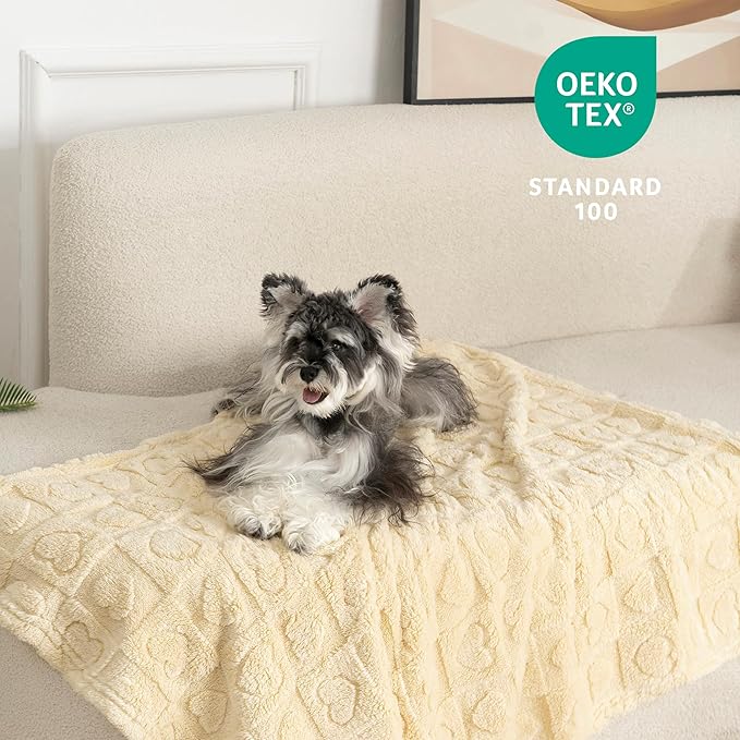 gogobunny Calming Plush Dog Cat Blanket 300GSM Coral Fleece, Ultra-Soft Machine Washable Pet Bedding for Small Medium Dogs Cats Puppies Kittens (Beige, 25x35)