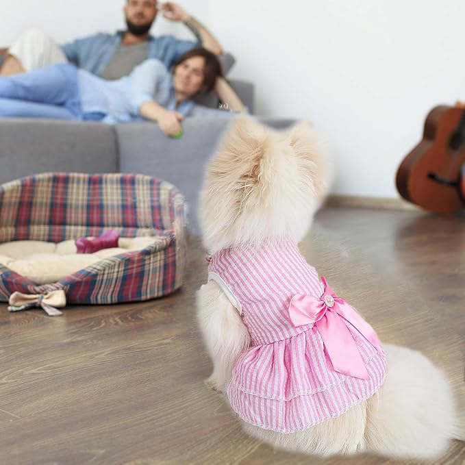 Dog Dress, Cute Pet Princess Dresses with Bright Color Design, Sweet Bowknot, Dog Clothes for Small Dogs Girl, Breathable & Lightweight, for Spring Summer, 2 Pack (Rose PinkBlue, Medium)