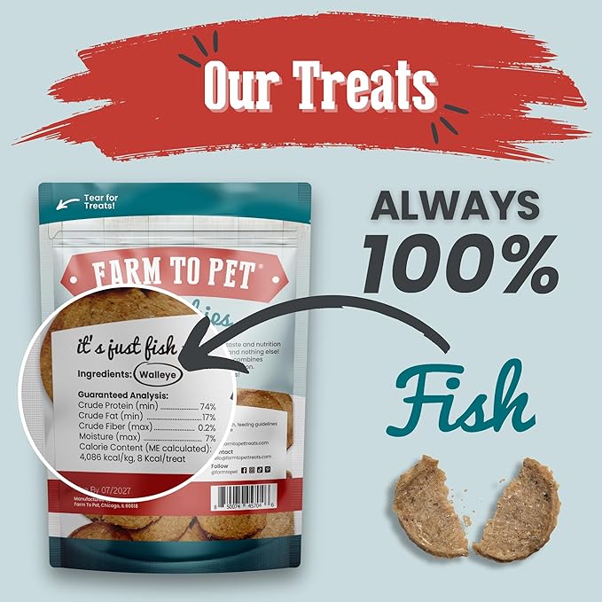 Farm To Pet - Dog Training Treats - 4 oz Fish Chips, Single Ingredient, Lean, All Natural, Healthy Treats for Small, Medium, Large Dog Breeds, & Puppies, Made in USA