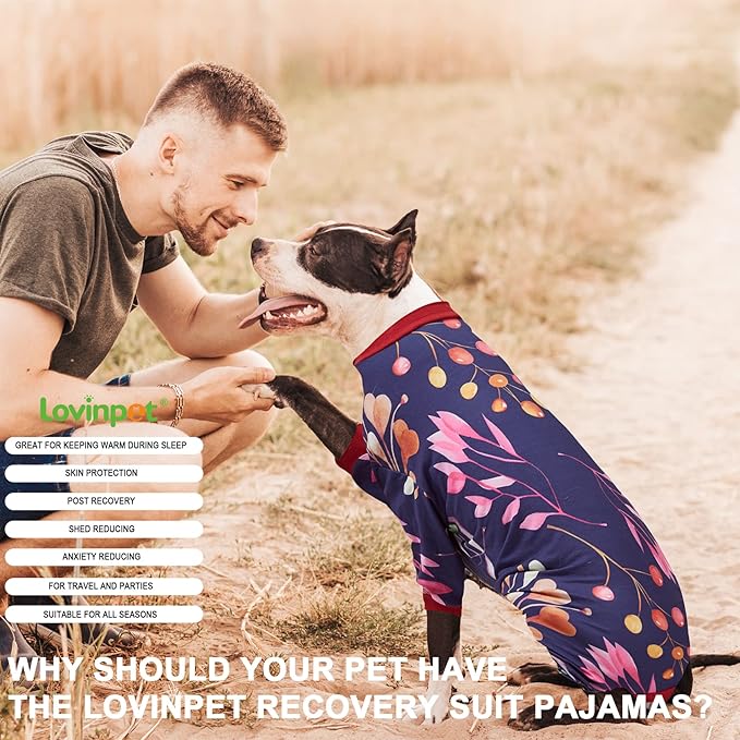 LovinPet Dog Clothing, Navy Berries Print, Large Weimaraner Jammies, Weimaraner Protective Clothing, Lightweight Pullover Dog Pajamas, Full Coverage Weimaraner Pajamas/Medium