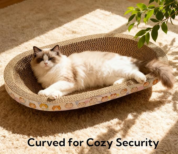 Spindro 3 Pack Large Cat Scratcher Cardboard, Oval Cat Scratcher Bed Cat Scratch Pad Board Lounge Couch for Indoor Cats Bowl Shaped Cat Scratching Post Nest for Cats Grinding Claw Furniture Protector