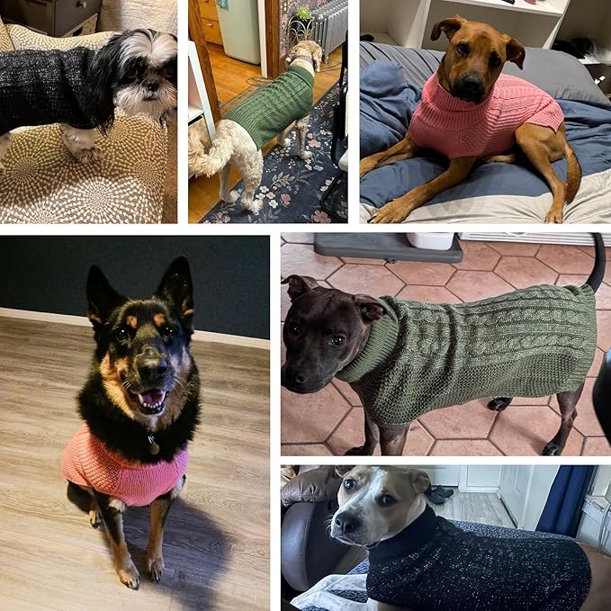 XXL Dog Sweater, Classic Cable Knit Warm Dog Sweatshirt with Reflective Yarn for Girl Boy, Halloween Fall Winter Coat Turtleneck Pullover Clothes Apparel for Small Medium Large Dogs (Pink XXL)