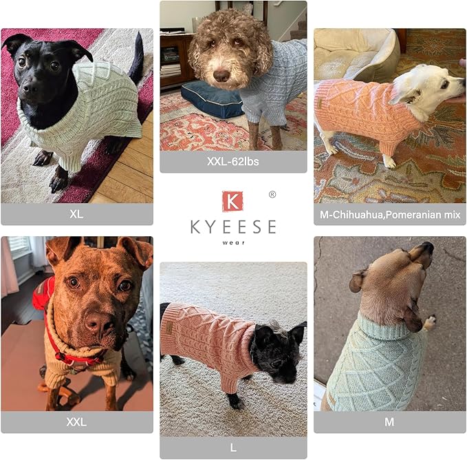 KYEESE Dog Sweater with Classic Cable Knit Long Sleeve Knitwear Dogs Clothes, Warm Turtleneck Pet Coats Soft Dog Sweater for Small Dogs, Pink, Small