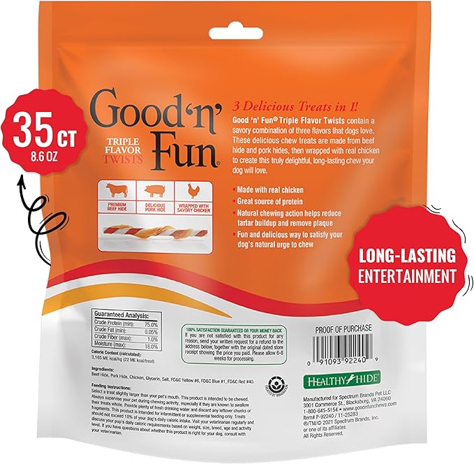 Good'n'Fun Triple Flavored Rawhide Twists For Dogs, 35 Count