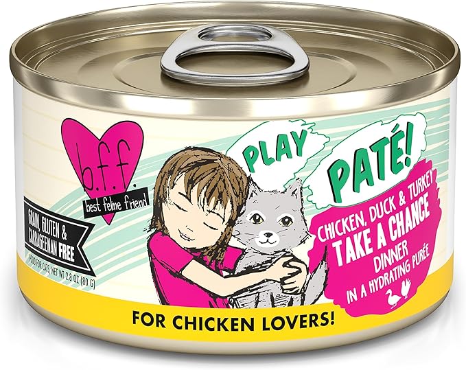 Weruva B.F.F. Play - Best Feline Friend Paté Lovers, Aw Yeah!, Chicken, Duck & Turkey Take a Chance with Chicken, Duck & Turkey, 2.8oz Can (Pack of 12)