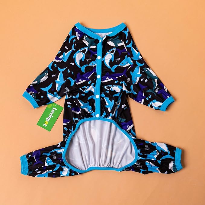 LovinPet Dog Pajamas, Pet Anxiety Relief, Anti-Shedding Dog Pajamas, Lightweight Stretchy Fabric, Whale Hello There White Print, Pitbull Onesie, Pitbull Clothes All Season, 2XL