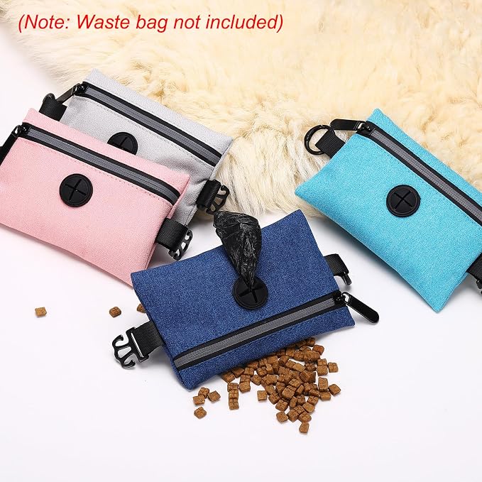 Dog Poop Bag Holder, Pet Waste Bag Dispenser Dog Treat Pouch with Zipper Oxford Cloth Portable Reusable Easy Cleanup(2Pcs, Gray/Navy Blue), Intended for Outdoor/Travel/Walking