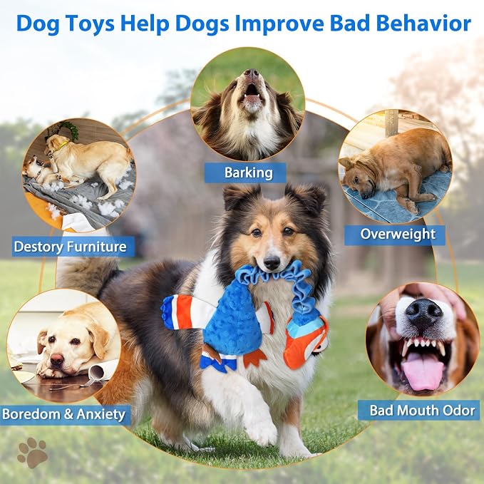 Squeaky Dog Toys for Large Dogs, Tough Tug of War Puppy Toy, Cute Animal Design Plush Dog Toys with Crinkle Paper, Dog Chew Toys for Small, Medium and Large Dogs