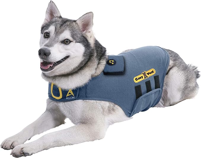 CozyVest® Dog Anxiety Vest 3-in-1 Music & Aromatherapy Shirt, Relaxing Sound & Essential Oils Jacket, Fireworks Thunder Separation & Thunderstorm Canine Stress Relief Coat (Gray, Large [41-64 Lbs])