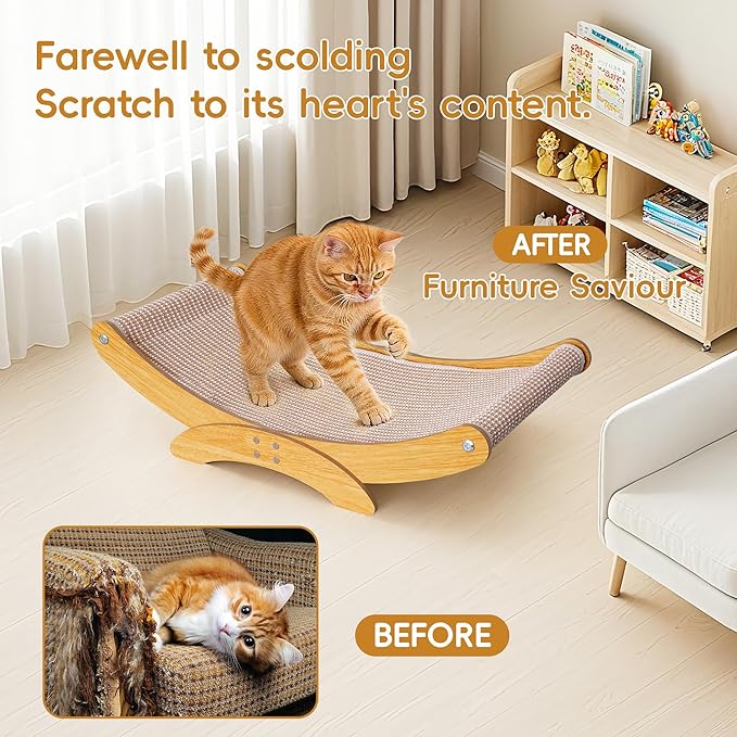 AROPEME Cat Scratcher Bed for Indoor Cats - 23.6" Large Natural Sisal Cat Scratching Board, Wood Frame Scratch Pad, Modern Cats Lounger/Hammock, Easy Assembly Furniture