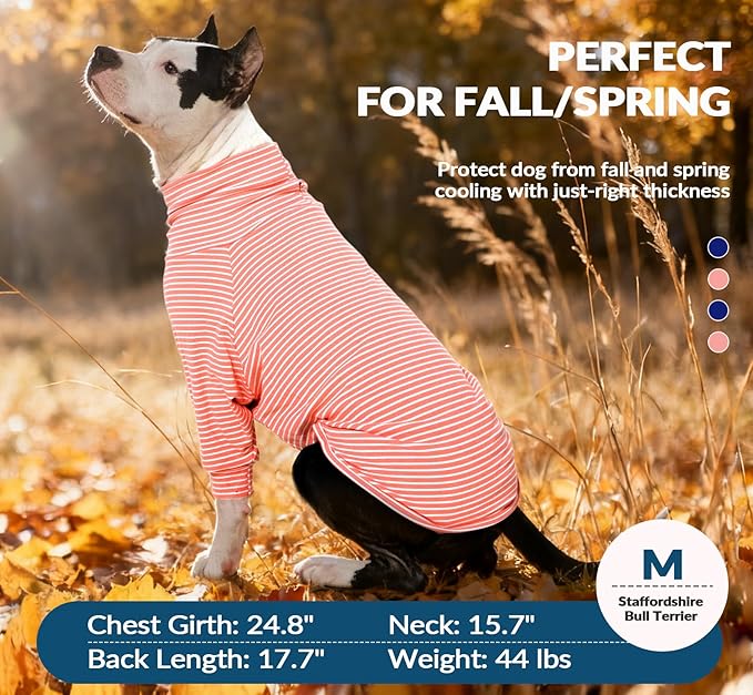ROZKITCH Striped Dog Sweater Pet Pajamas, Warm Dog Winter Clothes Thermal Shirt, Elastic Pjs Outfit Pullover with Leash Hole for Australian Shepherd, Border Collie PinkWhite L
