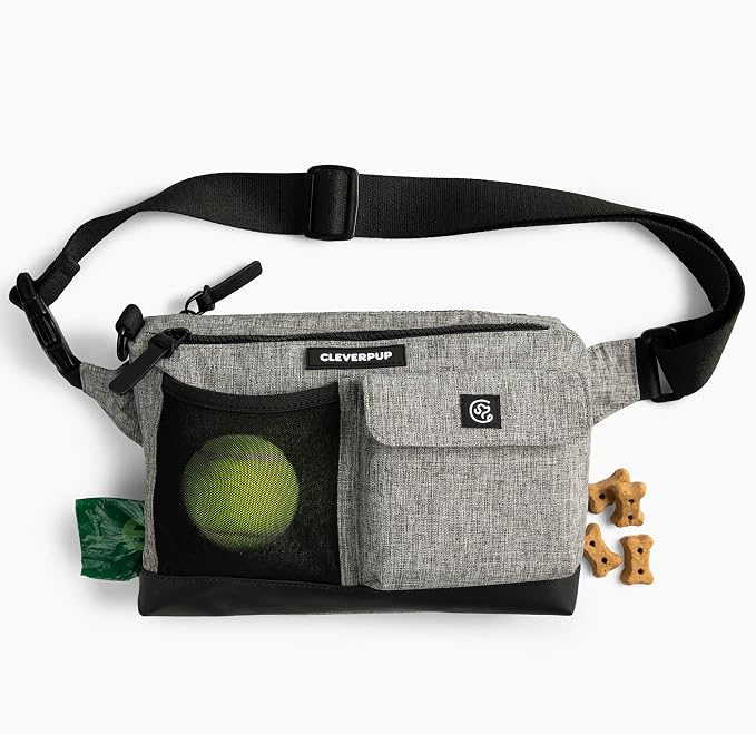 Cleverpup Walk & Train 2-in-1 Dog Walking Bag - Hands-Free, Heather Grey