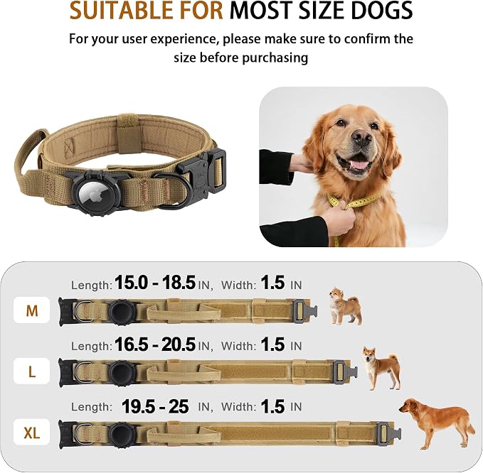 Tactical AirTag Dog Collar - Heavy Duty, Adjustable GPS Collar