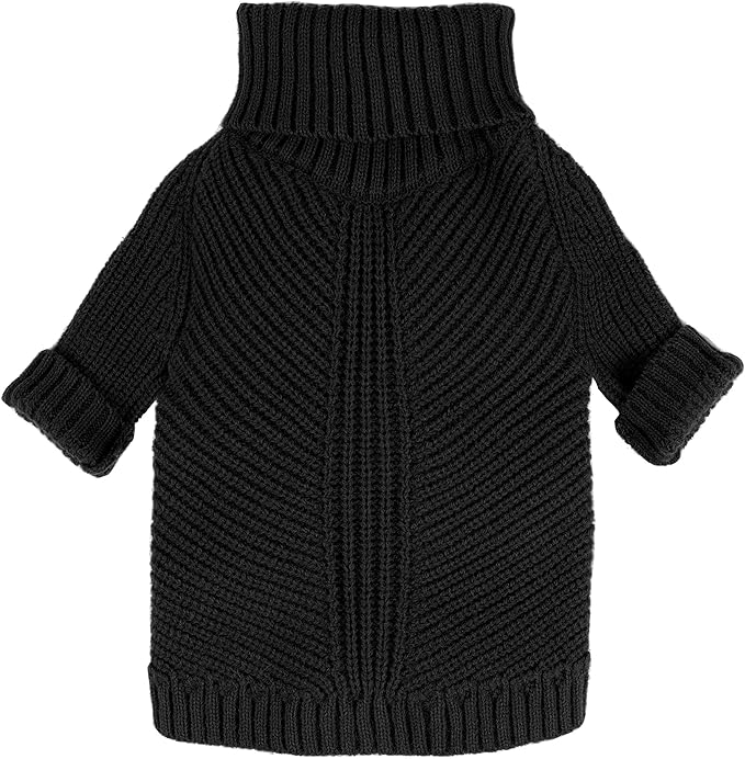 Fitwarm Dog Turtleneck Sweater, Thermal Knitted Pet Coat, Dog Winter Clothes for Small Dogs, French Bulldog Apparel, Black, Large