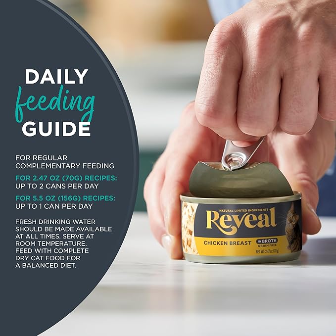 Reveal Natural Wet Canned Cat Food, Limited and Natural Ingredients, Grain Free, High Protein with No Artificial Additives, Chicken Breast with Duck in Broth (24 x 2.47 oz Cans)