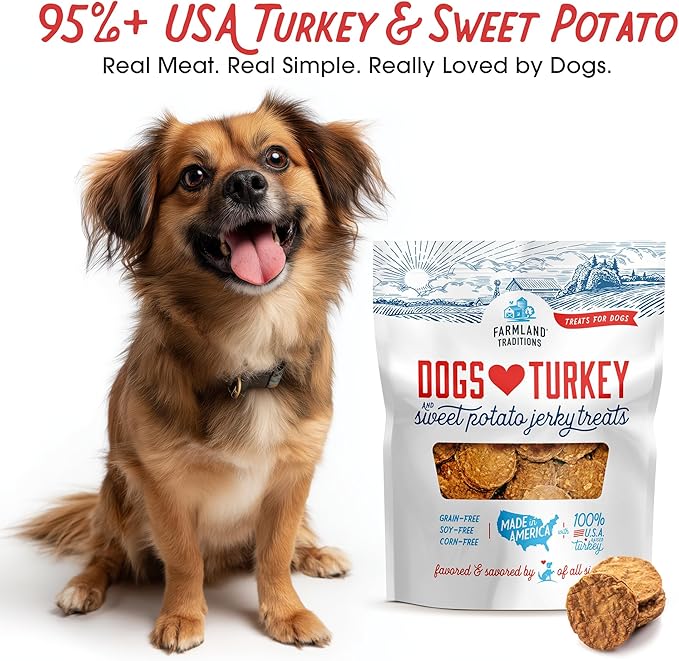 Farmland Traditions Filler Free Dogs Love Turkey & Sweet Potato Premium Jerky Treats for Dogs, 1 lb. Bag