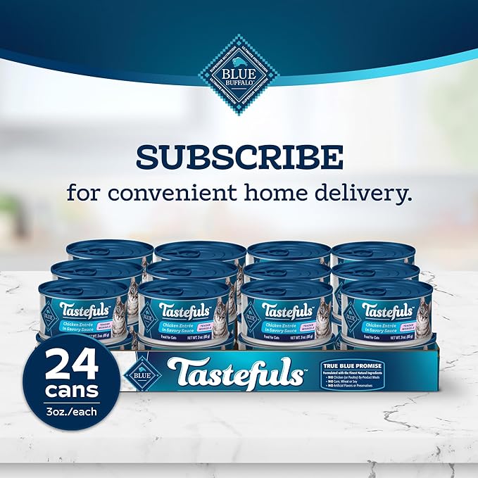 Blue Buffalo Tastefuls Natural Tender Morsels Wet Cat Food, Chicken Entrée 3-oz cans (Pack of 24)