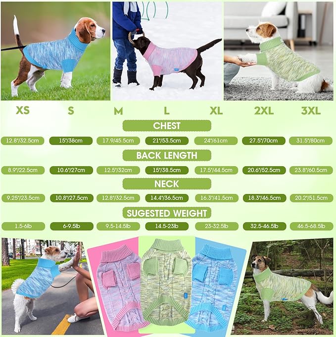 Pet Clothing,Turtleneck Dog Sweater,Sweaters for Dogs Boys and Girls,Pullover Dog Sweaters,Pet Knitted Clothes,Fit for Different Kinds Dogs,for Spring,Autumn and Winter(Green XL)