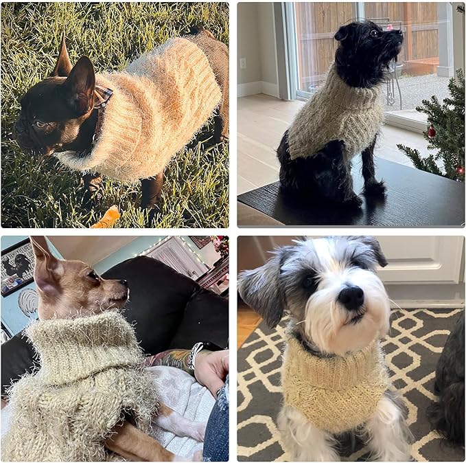 Turtleneck Small Dog Sweaters - Classic Cable Knitwear Winter Coat for Small Medium Dogs Male Female Puppy Dog Cold Weather Clothes Girls Boys, Cream, S/M
