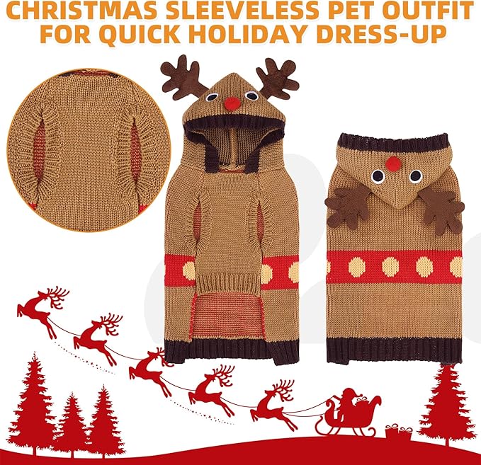 KOOLTAIL Christmas Dog Sweater,Cold Weather Cable Knitwear for Small Medium Large Dogs,Holiday Best Gift,Reindeer Style Thick Warm Winter Pet Clothes for Bulldog,Dachshund,Yorkie,S