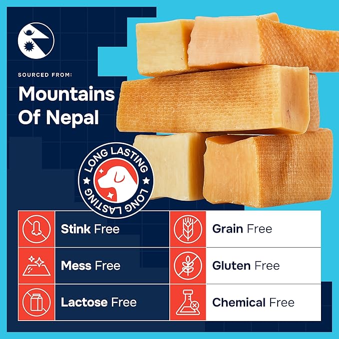 100% Natural Yak Cheese Himalayan Made Dog Chews All Breeds - Lactose Free Yak Chew for Small, Medium & Large Dogs - Dental Cleaning Dog Chews Aggressive Chewers - Long Lasting Odor & Gluten Free