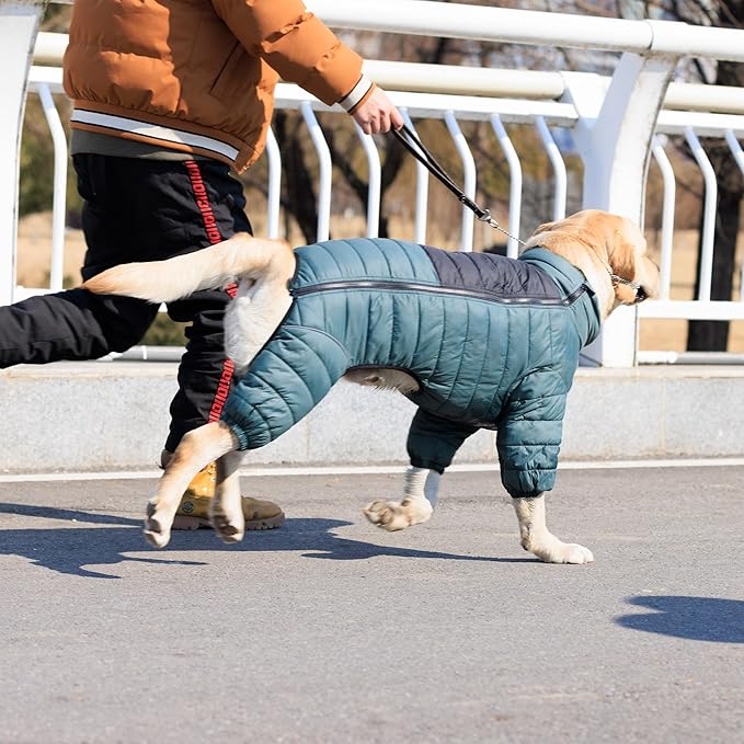 Lovelonglong Dog Coat, 4 Legs Covered Waterproof Windproof Reflective Warm Dog Vest, Zippered Adjustable ArmyGreen XL