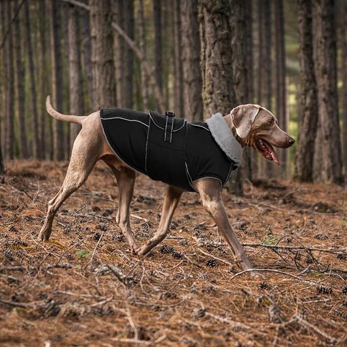 Lelepet Warm Dog Coats for Large Dogs Waterproof Dog Jacket Reflective Pet Fleece Vest Windproof Cold Weather Coats with Adjustable Buckle & Leash Hole, Black, XL