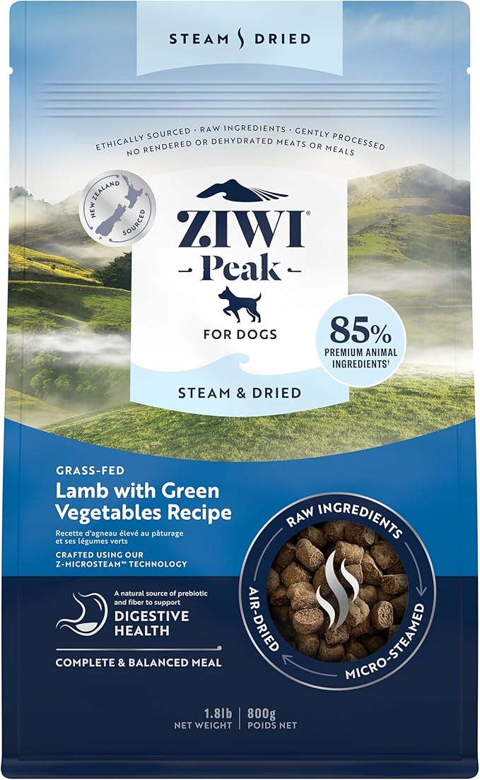 ZIWI Peak Steam & Dried Dog Food - Grass-fed Lamb w/Vegetables - High Protein, Low Carb, All Breeds & Lifestages, for Digestive Health (28.8oz)