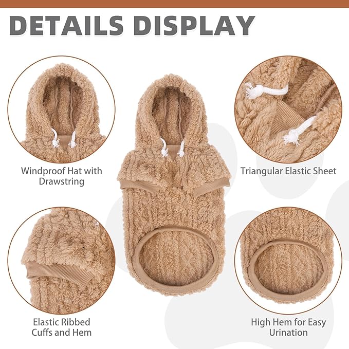 KOOLTAIL Fleece Dog Sweater Hoodie for Small Medium Large Dogs - Super Soft Fall Dog Clothes Sweatshirt with Leash Hole, Warm Winter Cold Weather Pet Coat for Puppy Cats Girl/Boy Male/Female Beige S