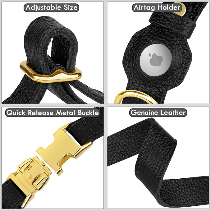 Leather Airtag Dog Collar - Soft Tracking Dog Collar with Apple AirTag Holder and Metal Buckle - Safety GPS Pet Collars for Small Medium Large Dogs Puppy Pink Red (Black, XS, 9"-12" Neck Fit)