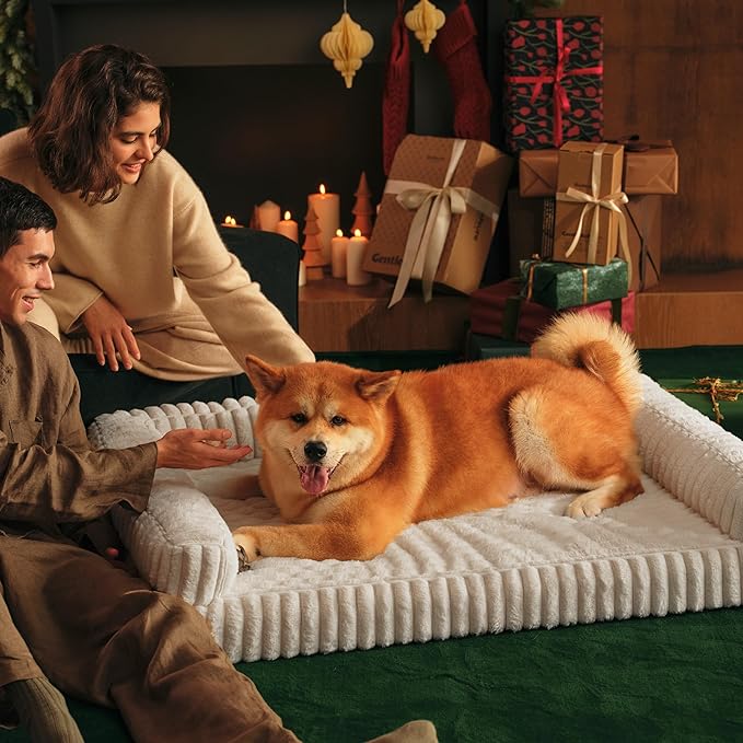 Bedsure Orthopedic Dog Beds for Extra Large Dogs, Waterproof Memory Foam XL Pet Bed with Sides, Non-Slip and Egg-Crate Foam Big Dog Couch Sofa with Washable Removable Corduroy Cover, Cream