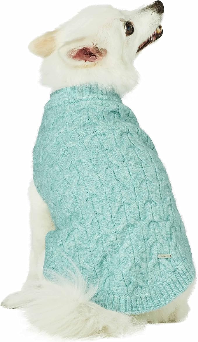 Blueberry Pet 2023 New Classic Fuzzy Textured Knit Pullover Crew-Neck Dog Sweater in Heathered Jade, Back Length 20", Pack of 1 Clothes for Dogs
