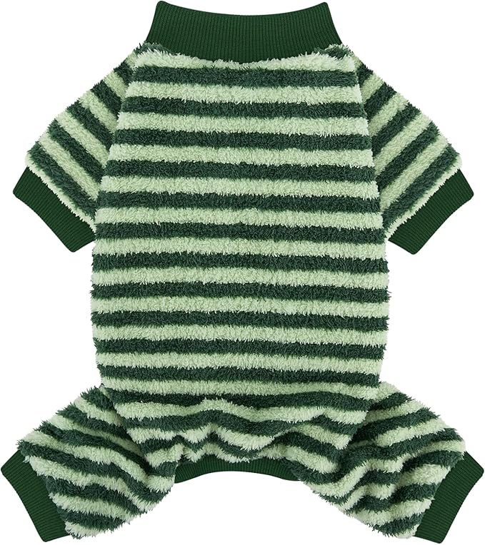 XPUDAC Stripe Dog Sweater Fleece Dog Pajamas Winter Pet Clothes for Small Medium Dogs Girl Boy Doggy Apparel for Cold Weather, Stripe Green, XS