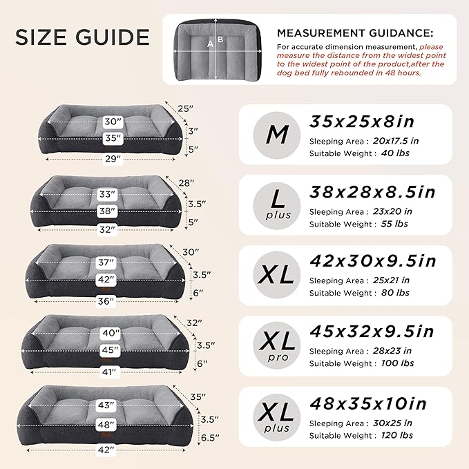 Bedsure Orthopedic Dog Beds Large Sized Dog - Extra Thick Supportive Large Dogs Bed with Waterproof Washable Cover, L Plus Comfort Pet Bed Sofa with Soft Plush Sherpa and Nonskid Bottom, Grey, 38"
