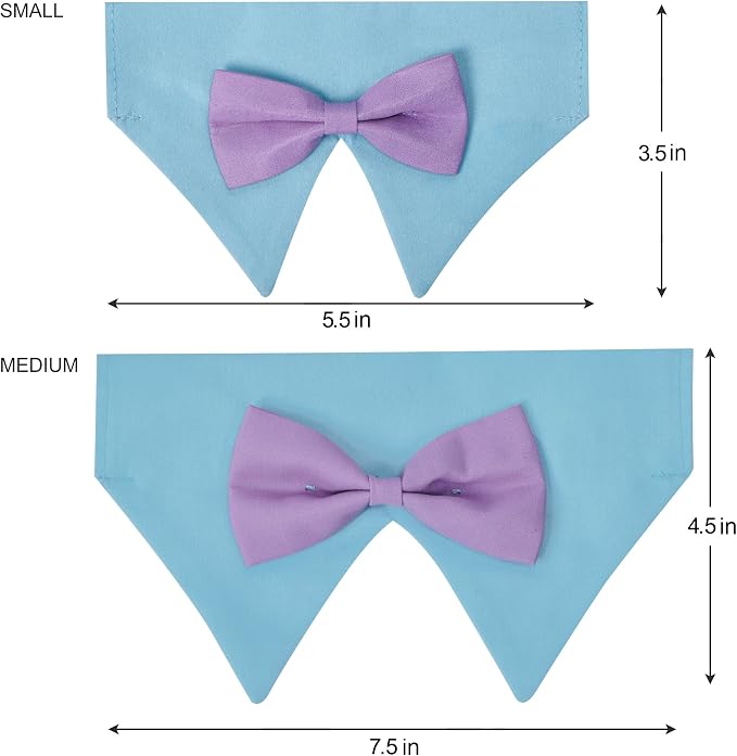 Blueberry Pet Sophisticated Pastel Blue Checker Adjustable Dog Bandana Collar with Bow Tie, Small, Neck 12"-16"