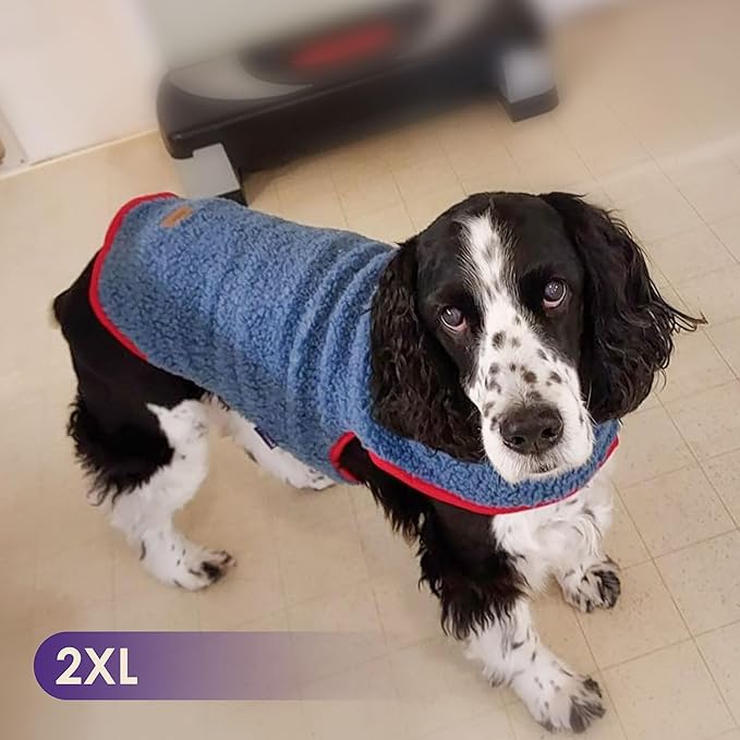 cyeollo Dog Coat Reversible Dog Jacket Winter Sherpa Dogs Sweater Clothes for Cold Weather Fleece Warm Pet Coats for Medium Dogs, Blue 2XL