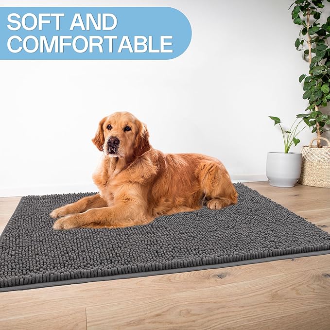 Amyracel Dirt Trapping Door Mat, 36" x 60" Large Absorbent Dog Door Mat for Muddy Paws, Quick Dry Non Slip Chenille Mud Mat for Dogs, Machine Washable Entry Indoor Entryway Rug for Inside Floor