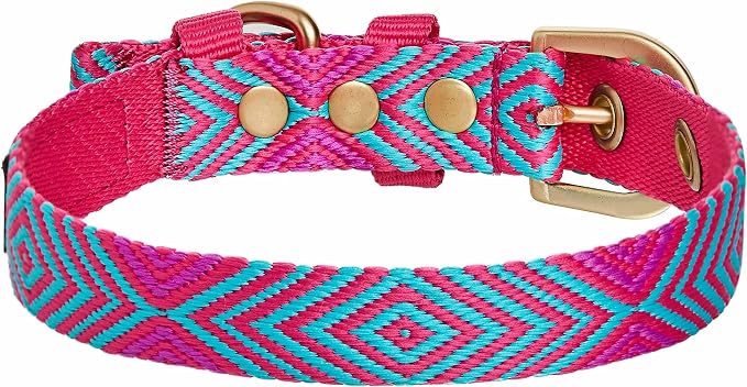 Blueberry Pet Southwestern Tribal Lozenges French Pink Adjustable Dog Collar with Metal Buckle, Neck 19.5-26", for Large Breed