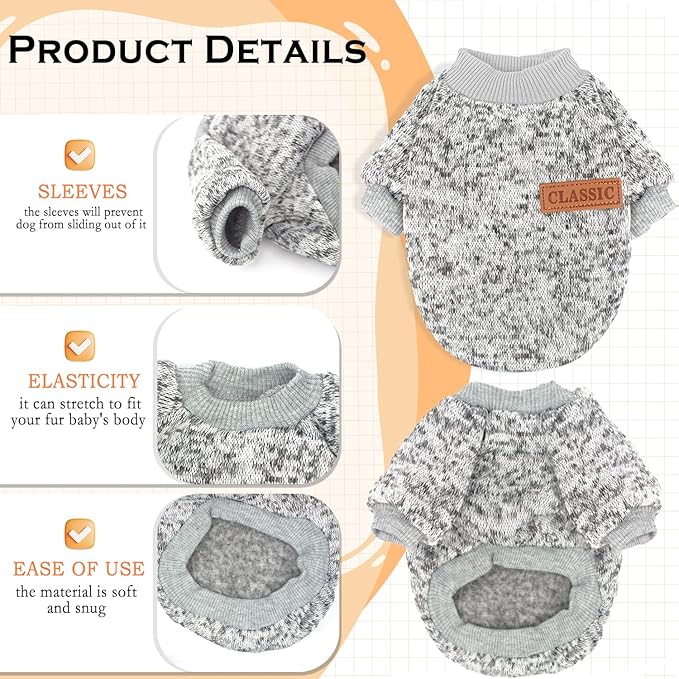 2 Pack Dog Sweaters for Small Dogs Winter Dog Clothes Male Fleece Pet Sweaters Warm Thick Puppy Outfit Small Dog Sweater for Boy Girl Dogs Yorkie, Chihuahua, Pug, XS,Grey Navy