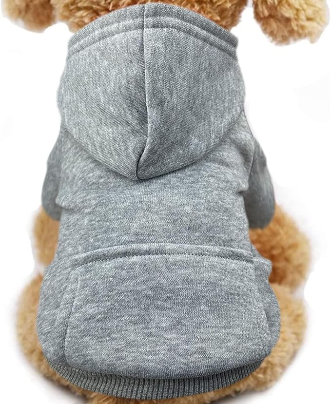 Jecikelon Winter Dog Hoodie Sweatshirts with Pockets Warm Dog Clothes for Small Dogs Chihuahua Coat Clothing Puppy Cat Custume (Grey, X-Large)
