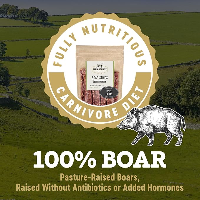 Farm Hounds - Boars Strips - Premium Natural Boar Jerky for Dogs - 100% Humanely Raised Boar- Break-to-Size - Great for Training & Treats - No Added Fillers - Made in USA - 1 Pack