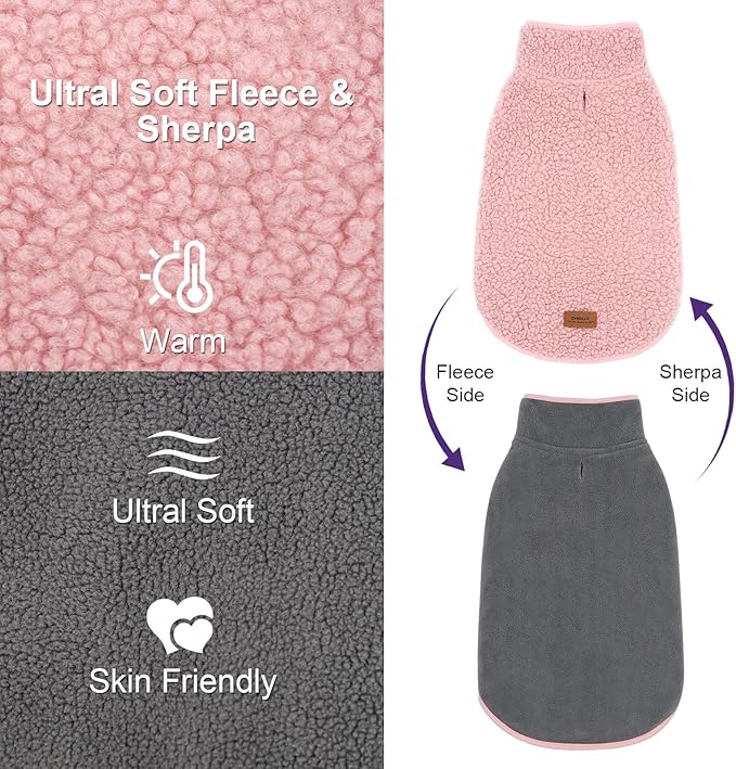 cyeollo Sherpa Dog Coat Turtleneck Reversible Fleece Vest Sweater Thick Pet Clothes for Cold Weather Winter Jacket Warm Dog Coats for Medium Large Dogs, Pink XXL