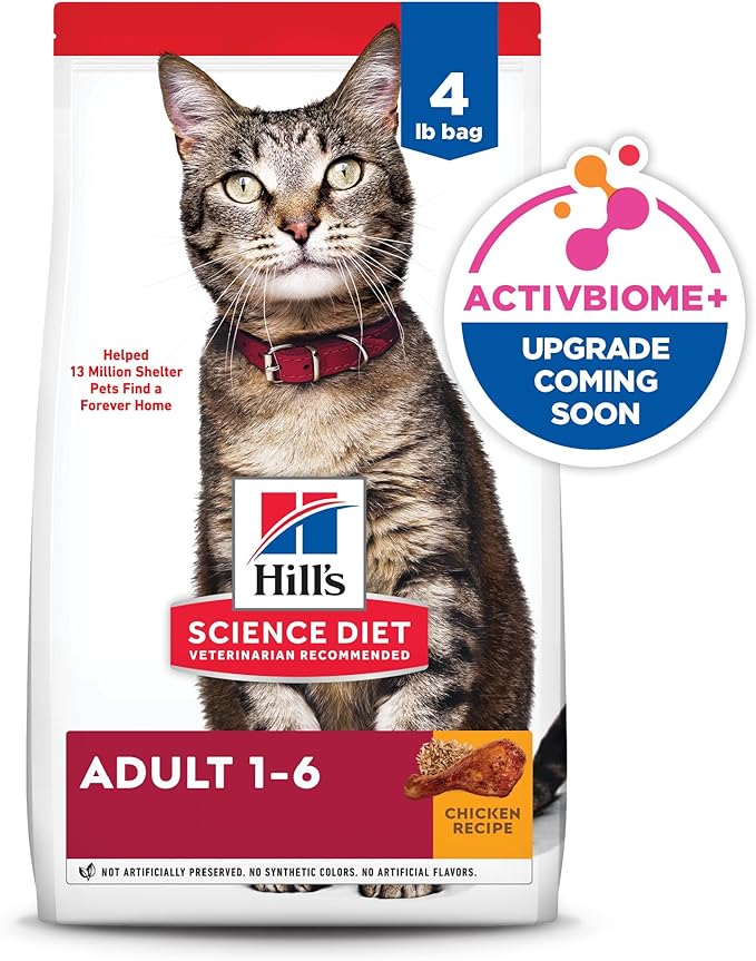 Hill's Science Diet Adult 1-6, Adult 1-6 Premium Nutrition, Dry Cat Food, Chicken Recipe, 4 lb Bag