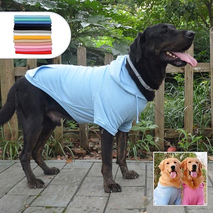 Lovelonglong Blank Basic Hoodie Sweatshirt for Dogs 100% Cotton Fits Small Medium Dachshund Large Dog Sky-Blue 3XL