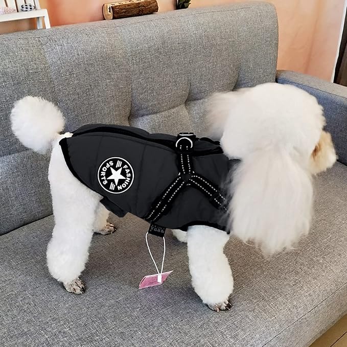Aiboria Dog Coat for Winter Waterproof Dogs Jackets Windproof Fleece Small Dog Vest Harness Winter Padded Pet Black XXL