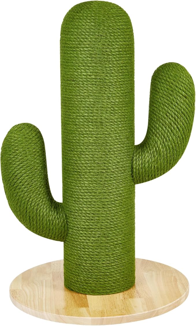 TownTime Cat Scratching Post with Solid Wood Base,27.55" Hx17.71 Lx17.71 W Tall Scratching Posts for Indoor Cats Adults,Cactus Thick Columns,Durable Lambswool and Jute,Large Scratcher Post (Small)