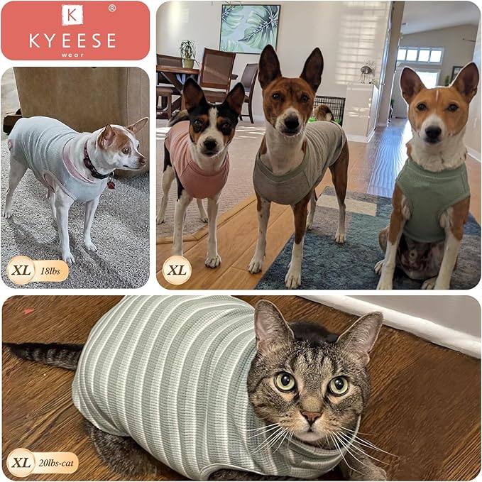KYEESE 2Pack Dog Shirts Waffle for Small Dogs Stretchy Pet T-Shirts Lightweight Dog Tank Top Sleeveless Dogs Vest Breathable, X-Large, Green+Grey