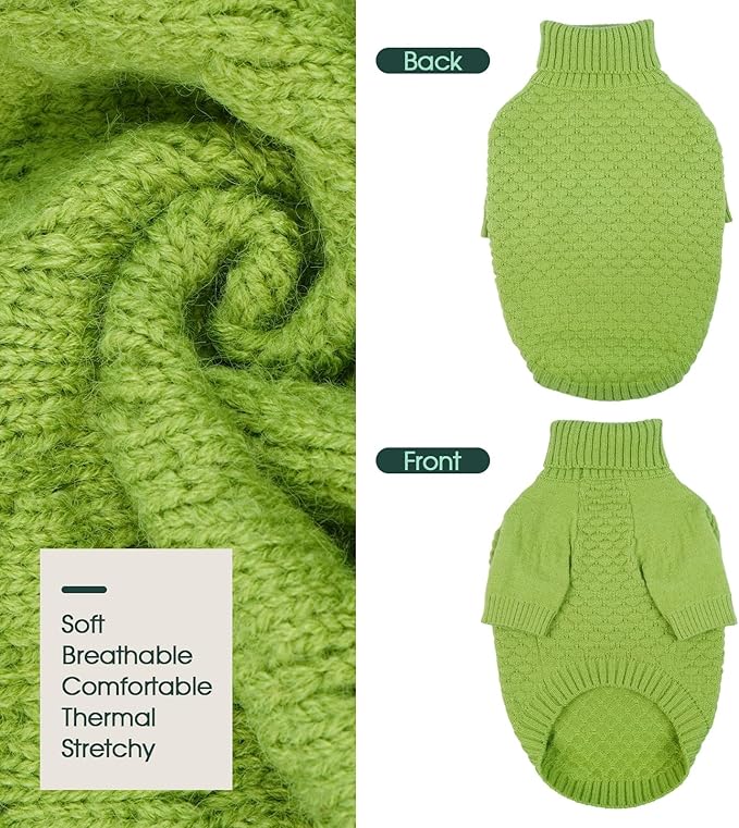Kuoser Dog Sweater Thick Warm Puppy Turtleneck Sweaters, Cold Weather Cable Knitwear Soft Dog Sweaters for Small Dogs Girl Boy, Solid Pet Pullover Sweater Winter Fall Clothes, Green S